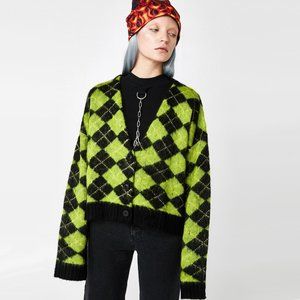Dolls Kill Checker Print Cropped Cardigan